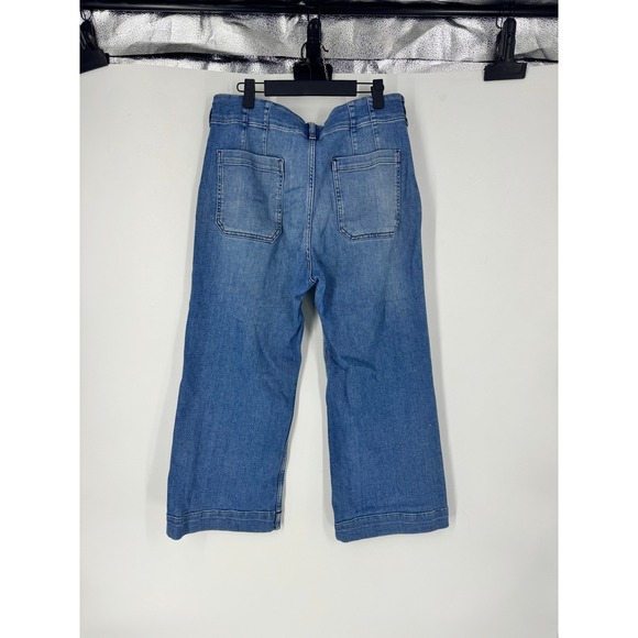 Maeve Anthropologie The Colette Wide Leg Crop Jeans Blue Denim 31 High Rise - Picture 4 of 5